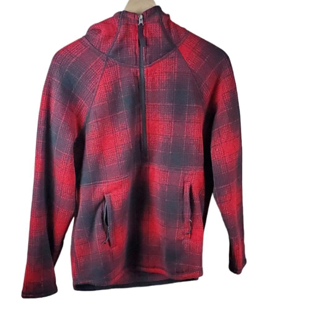 The North Face Red & Black Checked 3/4 Zip Pullover Hoodie Sweatshirt